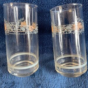 Vintage CORELLE Apricot Grove Tall Glass Tumblers - (Qty 2) 5 3/4'' Tall 14 Oz